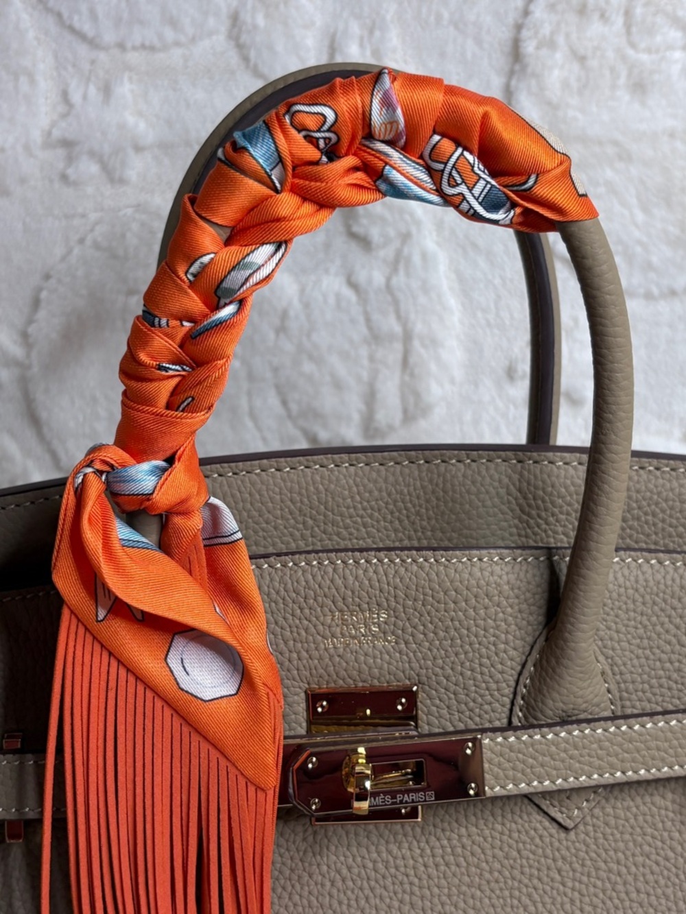 Trendy Fringe Handbag Wrap in Vibrant Orange - Picture 7 of 9